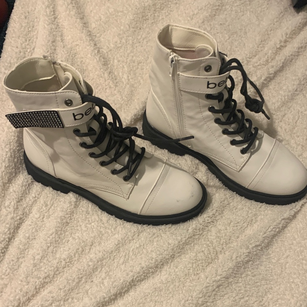 Bebe White Combat Boots with Black Laces